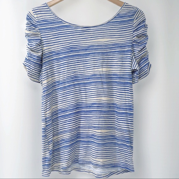 LAnthropologie Blue & Cream Stripe Popover Top, XL - Picture 4 of 8
